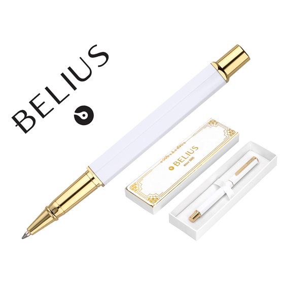 Boligrafo Belius Macaron Bliss Forma Hexagonal Color Blanco Y Dorado Tinta Azul Caja De Diseño