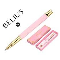 Boligrafo Belius Macaron Bliss Forma Hexagonal Color Rosa Y Dorado Tinta Azul Caja De Diseño