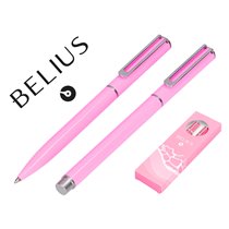 Juego Boligrafo Y Roller Belius Endless Summer Aluminio Color Rosa Y Plateado Tinta Azul Caja De Diseño