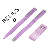 Juego Boligrafo Y Roller Belius Endless Summer Aluminio Color Morado Y Plateado Tinta Azul Caja De Diseño