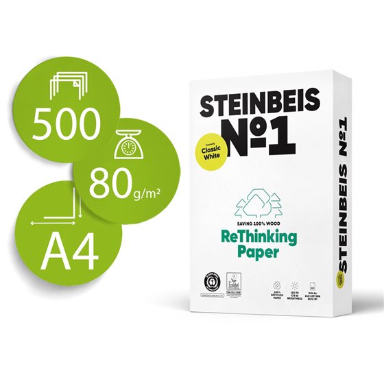 Papel Fotocopiadora Steinbeis N.1 100% Reciclado Din A4 80 Gramos Paquete De 500 Hojas