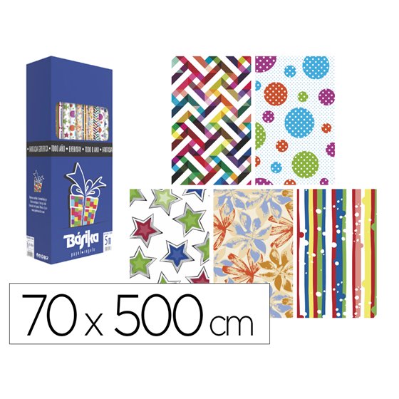Papel De Regalo Basika Todo Año Rollo Ancho 70 Cm Longitud 5 M Modelos Surtidos Gramaje 50 Gr