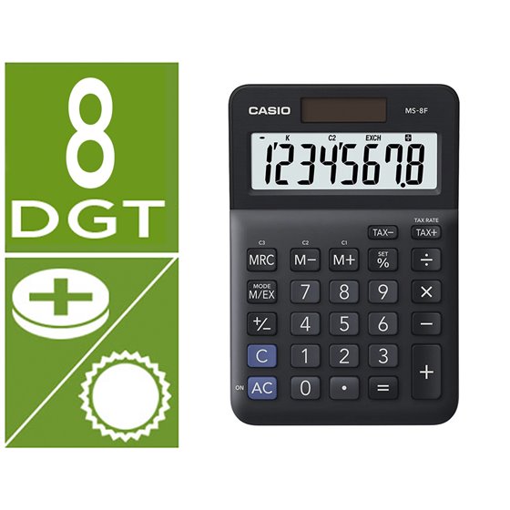 Calculadora Casio Ms-8F Sobremesa 8 Digitos Tax +/- Color Negro