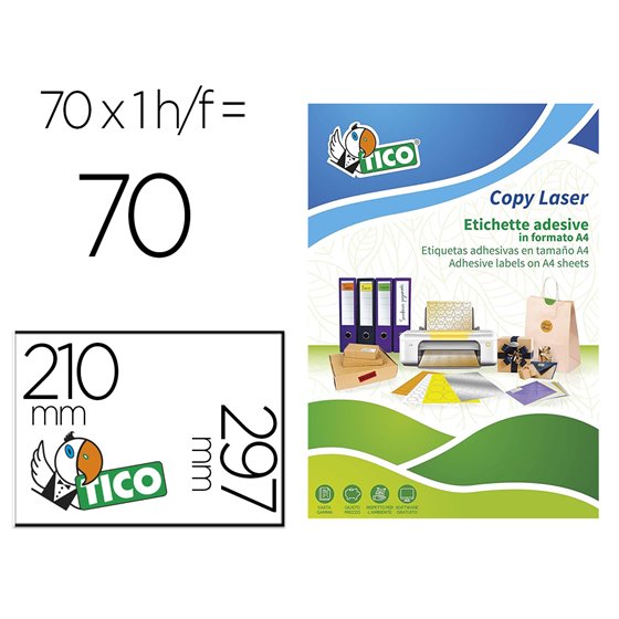 Etiqueta Adhesiva Tico Verde Fluor Permanente Fsc Laser/ Inkjet/Fotocopia 210X297 Mm Caja De 70 Unidades