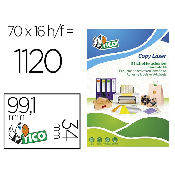 Etiqueta Adhesiva Tico Verde Fluor Permanente Fsc Laser/ Inkjet/Fotocopia 99,1X34 Mm Caja De 1120 Unidades
