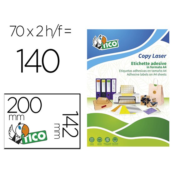 Etiqueta Adhesiva Tico Amarillo Fluor Permanente Fsc Laser/Inkjet/Fotocopia 200X142 Mm Caja De 140 Unidades