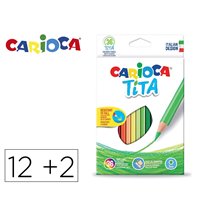Lapices De Colores Carioca Tita Hexagonal 12 Unidades Colores Surtidos + 2 Gratis