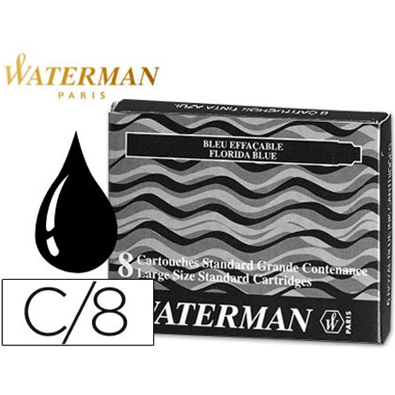 Tinta Estilografica Waterman Negra Caja De 8 Cartuchos Standard Largos