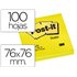 Bloc De Notas Adhesivas Quita Y Pon Post-It 76X76 Mm Amarillo Neon Con 100 Hojas