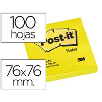 Bloc De Notas Adhesivas Quita Y Pon Post-It 76X76 Mm Amarillo Neon Con 100 Hojas