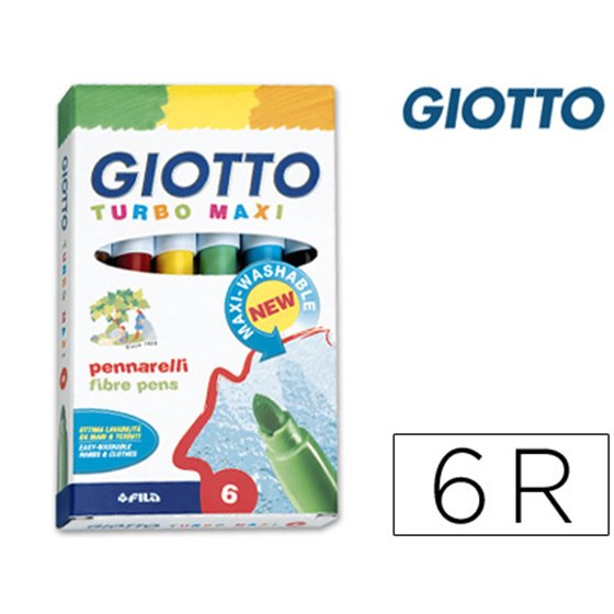Rotulador Giotto Turbo Maxi Caja De 6 Colores Lavables Con Punta Bloqueada