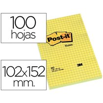 Bloc De Notas Adhesivas Quita Y Pon Post-It 102X152 Mm Cuadriculado 662
