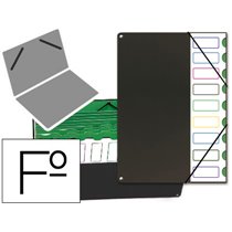 Carpeta Clasificador Tapa De Plastico Pardo Folio -9 Departamentos Negro