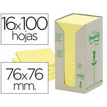 Bloc De Notas Adhesivas Quita Y Pon Reciclada En Torre Post-It 76 X 76 Mm 16 Blocs 654 Reciclado