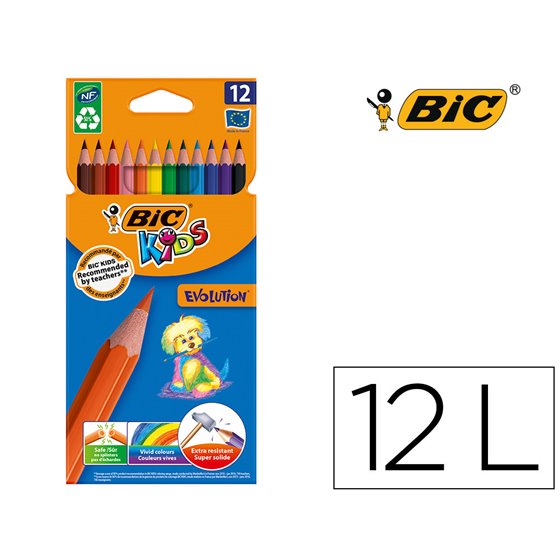 Lapices De Colores Bic Kid Evolution Estuche De 12 Colores Surtidos Mina Ultra Resistente