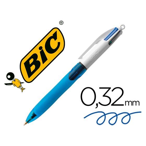 Boligrafo Bic Cuatro Colores Con Grip De Caucho Ergonomico Punta Media 1 Mm
