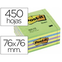 Bloc De Notas Adhesivas Quita Y Pon Post-It 76X76 Mm Cubo Color Azul Y Verde 450 Hojas
