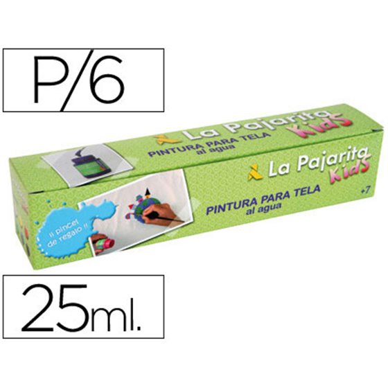 Pintura Para Tela La Pajarita Kids 25 Ml Caja De 6 Unidades Colores Surtidos + Pincel