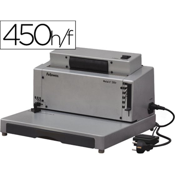 Encuadernadora Electrica Para Espiral Fellowes E-200R Perfora 20 H Encuaderna Hasta 450 H Paso 5:1