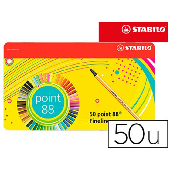 Rotulador Stabilo Punta De Fibra 0,4 Mm Point 88 Estuche Metal 50 Colores Surtidos