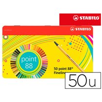Rotulador Stabilo Punta De Fibra 0,4 Mm Point 88 Estuche Metal 50 Colores Surtidos