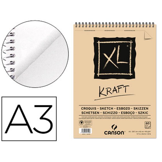 Bloc Dibujo Esbozo Canson Xl Kraft Din A3 Kraft Rayado Beige Espiral 29,7X42 Cm 60 Hojas 90 Gr