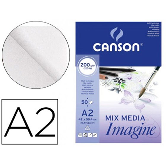 Bloc Dibujo Multitecnicas Canson Imagine Din A2 Encolado Liso 42X59,4 Cm 50 Hojas 200 Gr