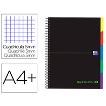 Cuaderno Espiral Oxford Ebook 5 Tapa Extradura Din A4+ 100 H Con Separadores Cuadricula 5 Mm Black'N Colors Verde