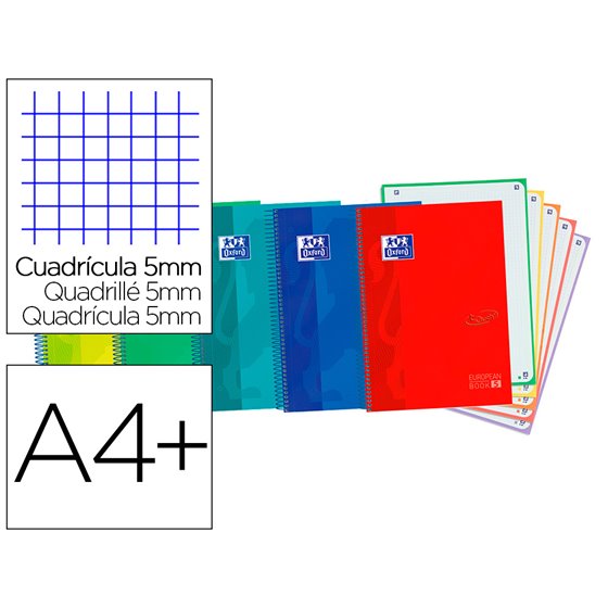 Cuaderno Espiral Oxford Ebook 5 Tapa Extradura Din A4+ 120 H Microperforadas Cuadro 5 Mm Colores Vivos Surtidos