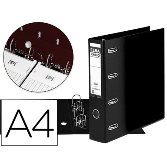 Archivador De Palanca Elba Carton Forrado Din A4 Negro Lomo De 75 Mm Rado Con Doble Mecanismo