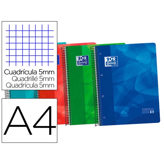 Bloc Espiral Oxford Tapa Plastico Optik Paper Microperforado Din A4 120 H 50% Hojas Gratis Cuadros 5 Mm