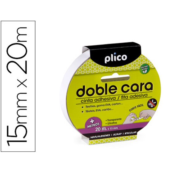 Cinta Adhesiva Plico Doble Cara 20 Mt X 15 Mm