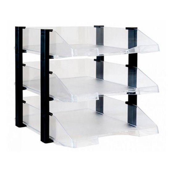 Bandeja Sobremesa Archivo 2000 Plastico Transparente Con Elevadores Negro Conjunto De 3 Bandejas 280X285X350 Mm