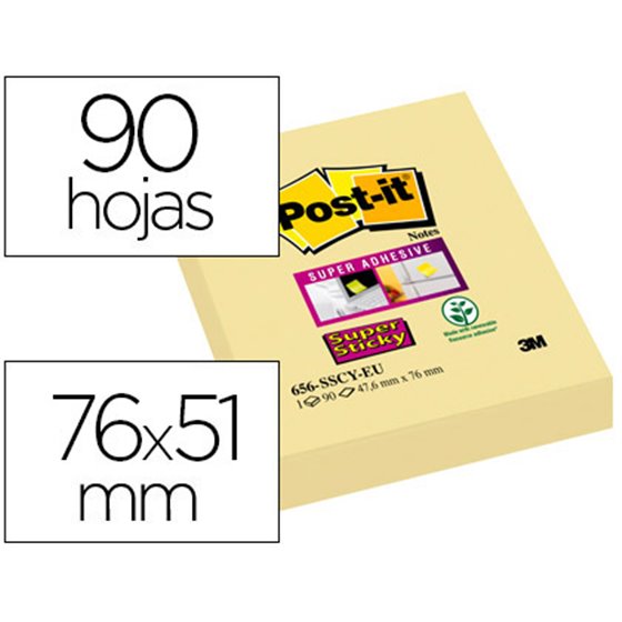 Bloc De Notas Adhesivas Quita Y Pon Post-It Super Sticky 51X78 Mm Con 90 Hojas 565 Amarillo Canario