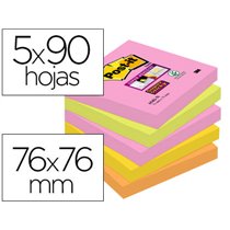 Bloc De Notas Adhesivas Quita Y Pon Post-It Super Sticky 76X76 Mm Con 90 Hojas Pack De 5 Bloc Colores Surtidos