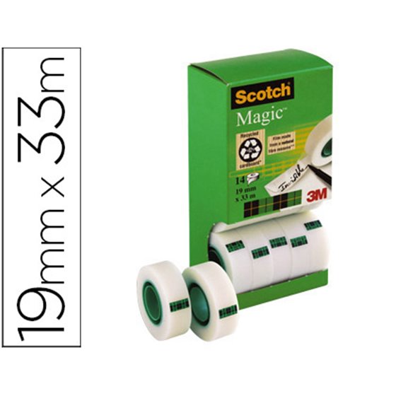 Cinta Adhesiva Scotch Magic Invisible 33 Mt X 19 Mm Pack De 14 Unidades