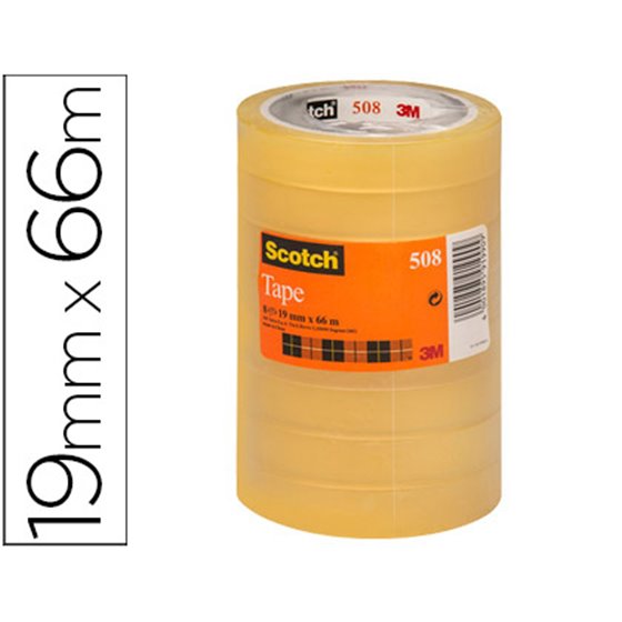 Cinta Adhesiva Scotch Transparente 66 Mt X 19 Mm Pack De 8 Unidades