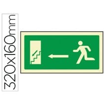 Pictograma Syssa Señal De Salida Emergencia Izquierda Escalera Bajando En Pvc Fotoluminiscente 320X160 Mm