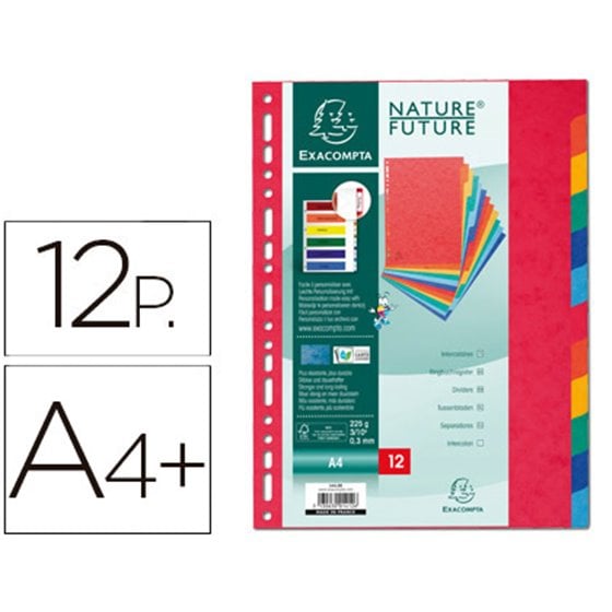 Separador Exacompta Cartulina Simil Prespan Juego De 12 Separadores Din A4+ Multitaladro Colores Vivos