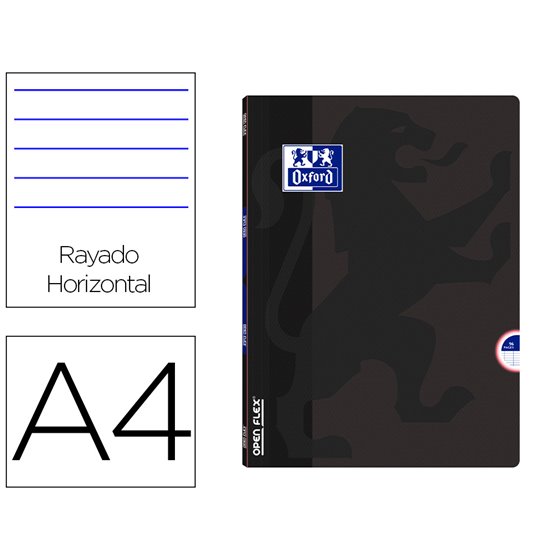 Libreta Escolar Oxford Openflex Tapa Flexible Optik Paper 48 Hojas Din A4 Rayado Horizontal Color Negro