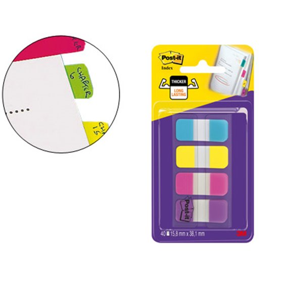 Banderitas Separadoras Rigidas Dispensador 4 Colores Amarillo Azul Rosa Y Violeta Post-It Index 676-Aypv-Eu
