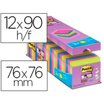 Bloc De Notas Adhesiva Quita Y Pon Post-It Super Sticky 76X76 Mm 90 Hojas Colores Surtidos Pack De 21 + 3