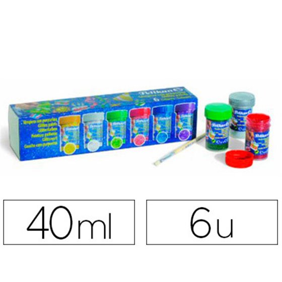 Tempera Pelikan Glitter 20 Ml 942/20S Caja 6 Colores Surtidos + Pincel