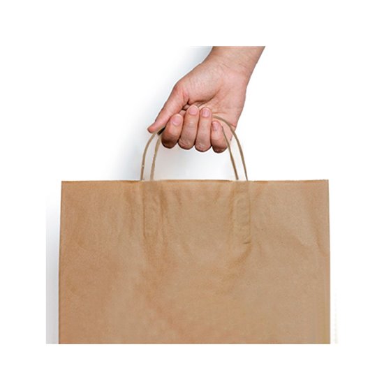 Bolsa Kraft Basika Natural Reciclado 90 Gr Asa Retorcida Tamaño \"L\" 320X140X400 Mm