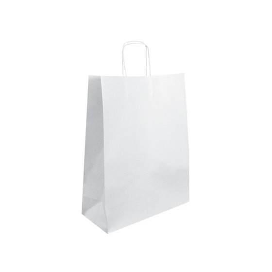 Bolsa Kraft Basika Celulosa Blanco 90 Gr Asa Retorcida Tamaño \"L\" 320X140X400 Mm