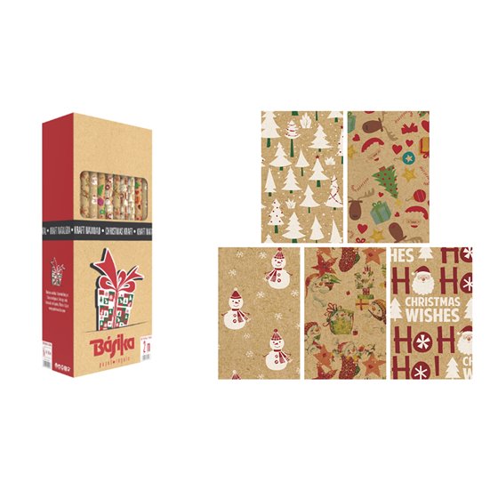 Papel De Regalo Basika Kraft Navidad Rollo Ancho 70 Cm Longitud 2 M Diseños Surtidos Gramaje 50 Gr