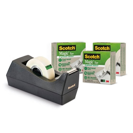 Portarrollo Sobremesa Scotch C38 Color Negro Incluye 3 Cintas Scotch Magic 33 Mt X 19 Mm