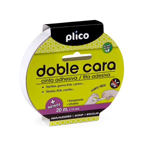 Cinta Adhesiva Plico Doble Cara 20 Mt X 15 Mm