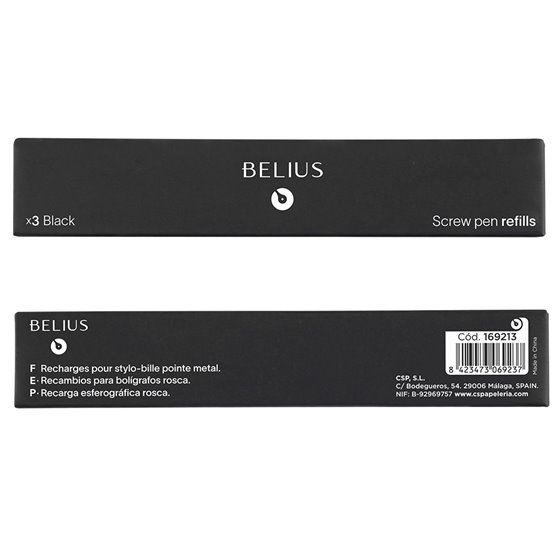 Recambio Boligrafo Belius Con Rosca Negro Caja 3 Unidades