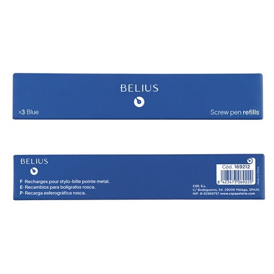 Recambio Boligrafo Belius Con Rosca Azul Caja 3 Unidades